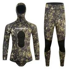 1.5MM Neoprene Spearfishing Wetsuit with Hooded, 2 Pieces Camouflage Hunting ...