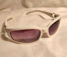 WOMENS FASHION SUNGLASSES, White, wrap around PINK tint lenses silver Detail