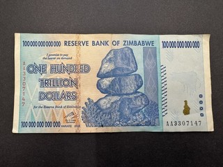 Rare Zimbabwe 100 Trillion Dollars Vintage Banknote (1) LOT: 0802 029