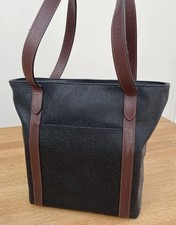 Authentic MULBERRY Scotch grain Black Tote Shoulder Bag with Cognac Leather trim