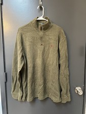 Polo Ralph Lauren Men's XL Green Quarter Zip Pullover Sweater Red Pony Logo