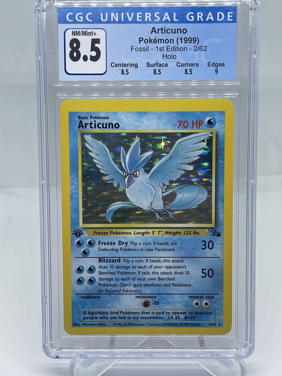 CGC 8.5 Articuno 1999 Fossil 1st Edition 2/62 Holo Pokemon Card WOTC Rare TCG