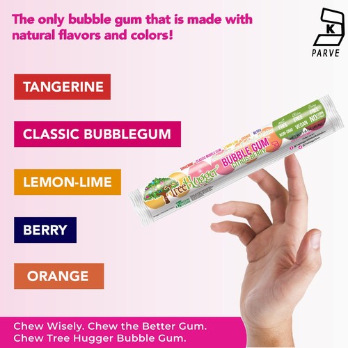 Tree Hugger Citrus Berry Bubble Gum Pack 12 Tubes Vegan Non GMO Kosher 8 Balls - Picture 6 of 7