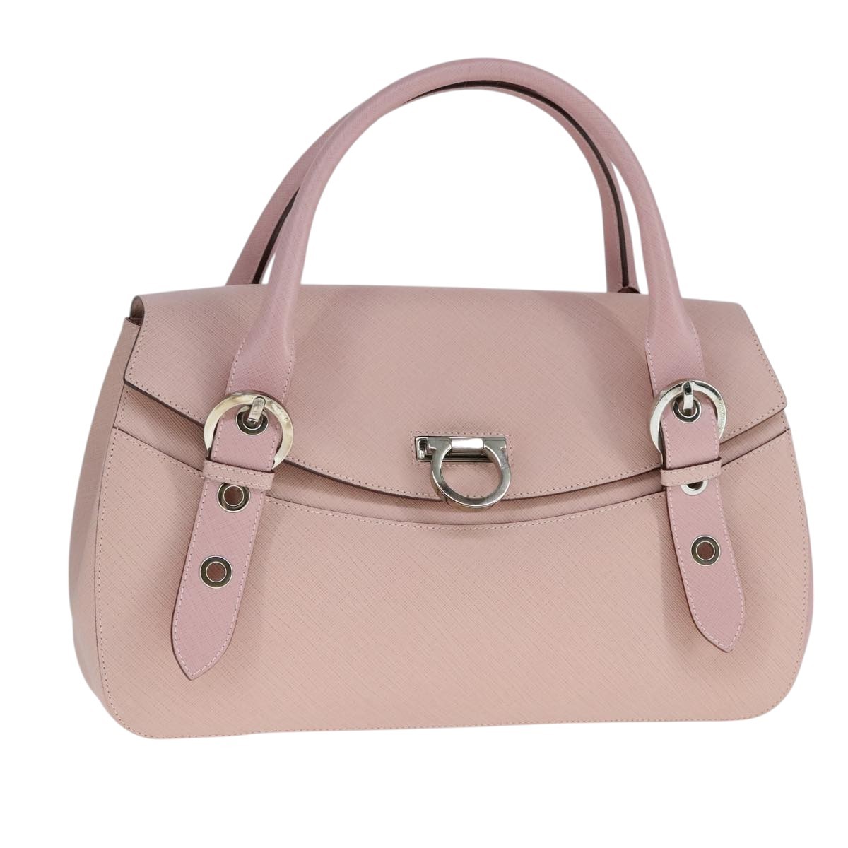 Salvatore Ferragamo Gancini Handbag Leather Pink Leather Handbag (Pre-Owned)