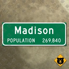 Wisconsin Madison city limit highway road sign 19x7