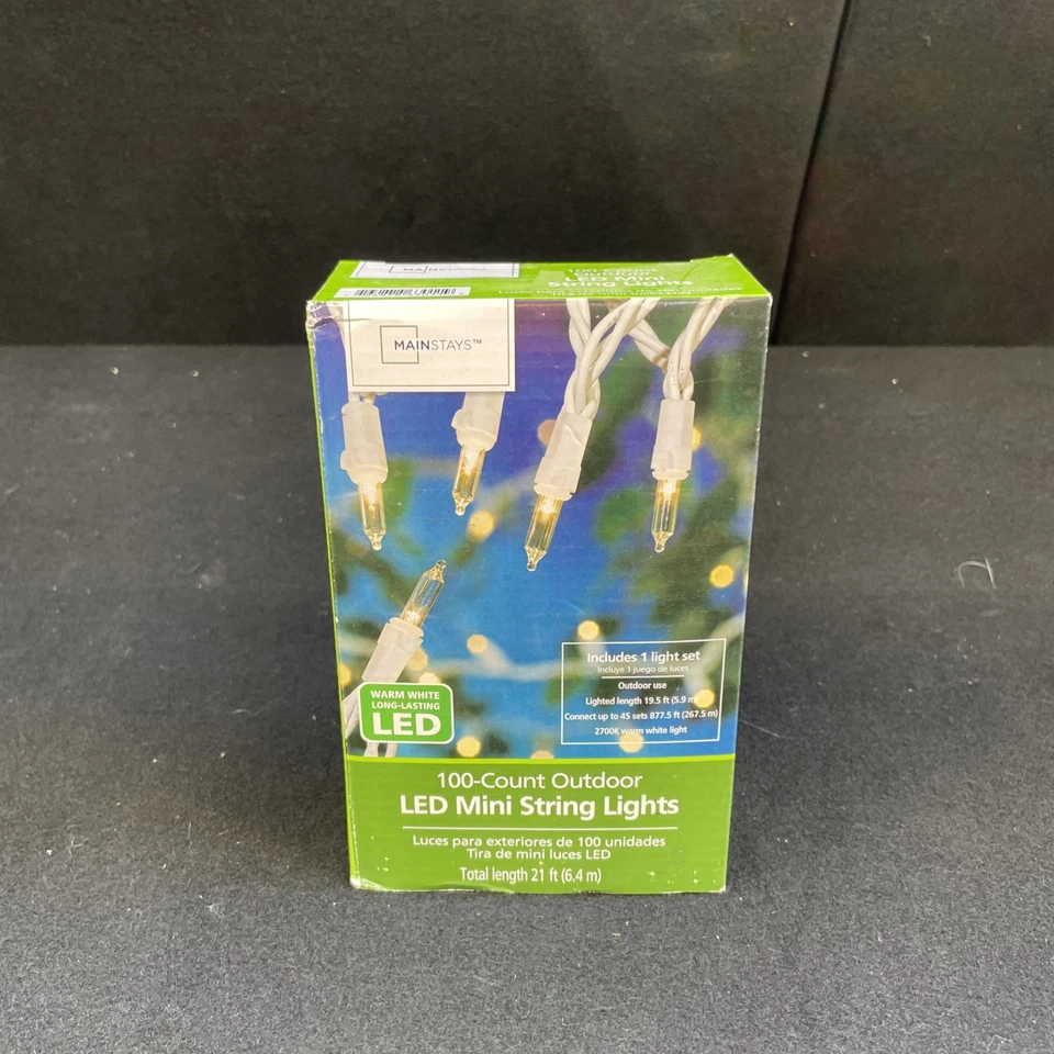 MAINSTAYS Mini String Lights Warm Outdoor Green 100 Count LED 21 ft - Image 2 of 4