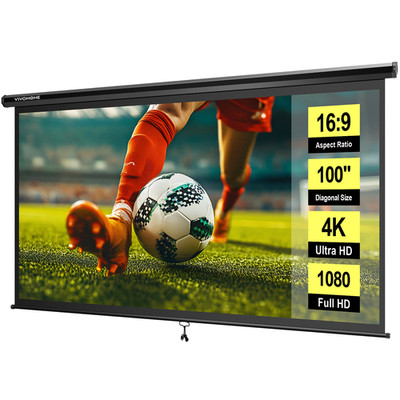 100'' Pull Down Projector Screen 16:9 HD 4K Retractable Home Movie Theater Office