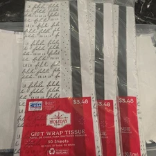 3 Packaged Of Holiday Gift Wrap Tissue Paper  Black and White