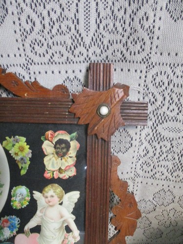 Antique Adirondac Wood Craved Frame with Leaves - Black Velvet Backing - Picture 4 of 18