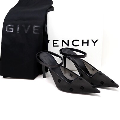 Givenchy 37 + Box Show 4G Strap 95 Mesh Mule Slingback Logo Embroidered Heels