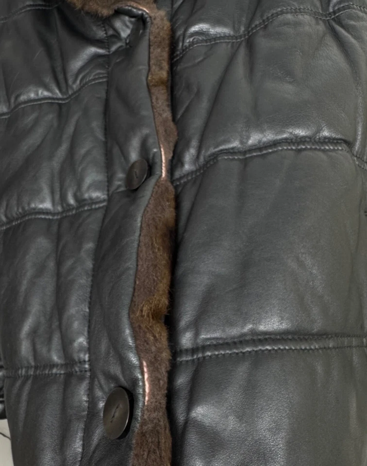 Chaqueta de cuero Enrico Mandelli ribete de piel talla 44 Foto 4 de 4