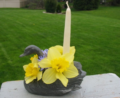 Vintage PETITES CHOSES Co Gussmetall Schwan Ente Gans Blume Frosch Vase Kerzenhalter - Bild 8 von 8