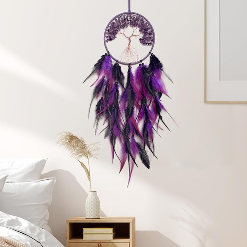 Black and Purple Tree of Life Dream Catcher Handmade Feather Dream Catchers W... - Picture 5 of 6