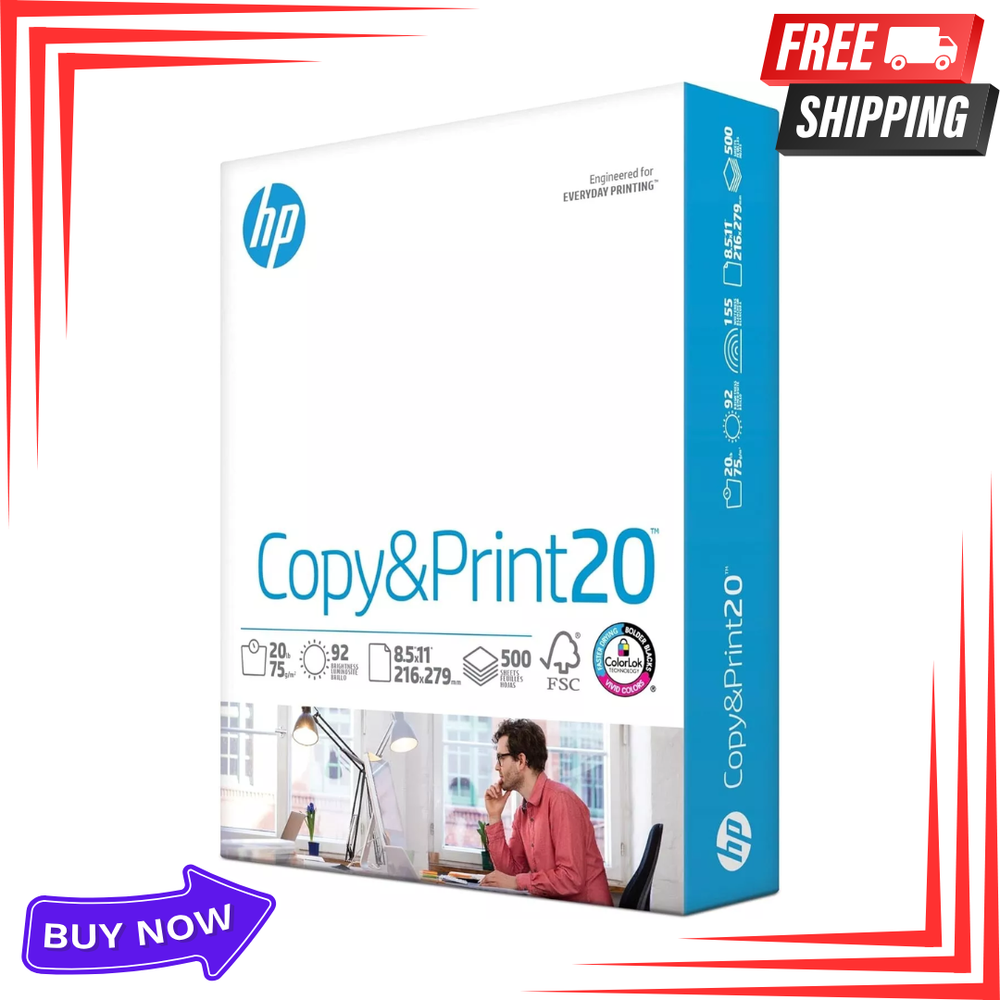 HP 8.5 x 11 Printer Paper 20lb White 500 Sheets per Ream Copy & Print Paper