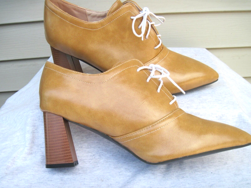 Große Größe braun/hellbraun Grob Absatz 3 Zoll Absatz Schnürung spitz zulaufend Pumps Gr. 50-16 neu