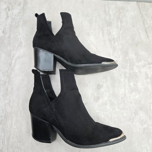 Spitz zulaufende Western Stiefeletten Größe 7,5 schwarz Wildleder Freizeit Blockabsatz Stiefel - Bild 6 von 11