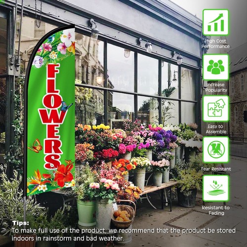 Flowers Swooper Flag 8FT Advertising Banner with Pole Kit Ground Spike and Bag - Picture 7 of 7