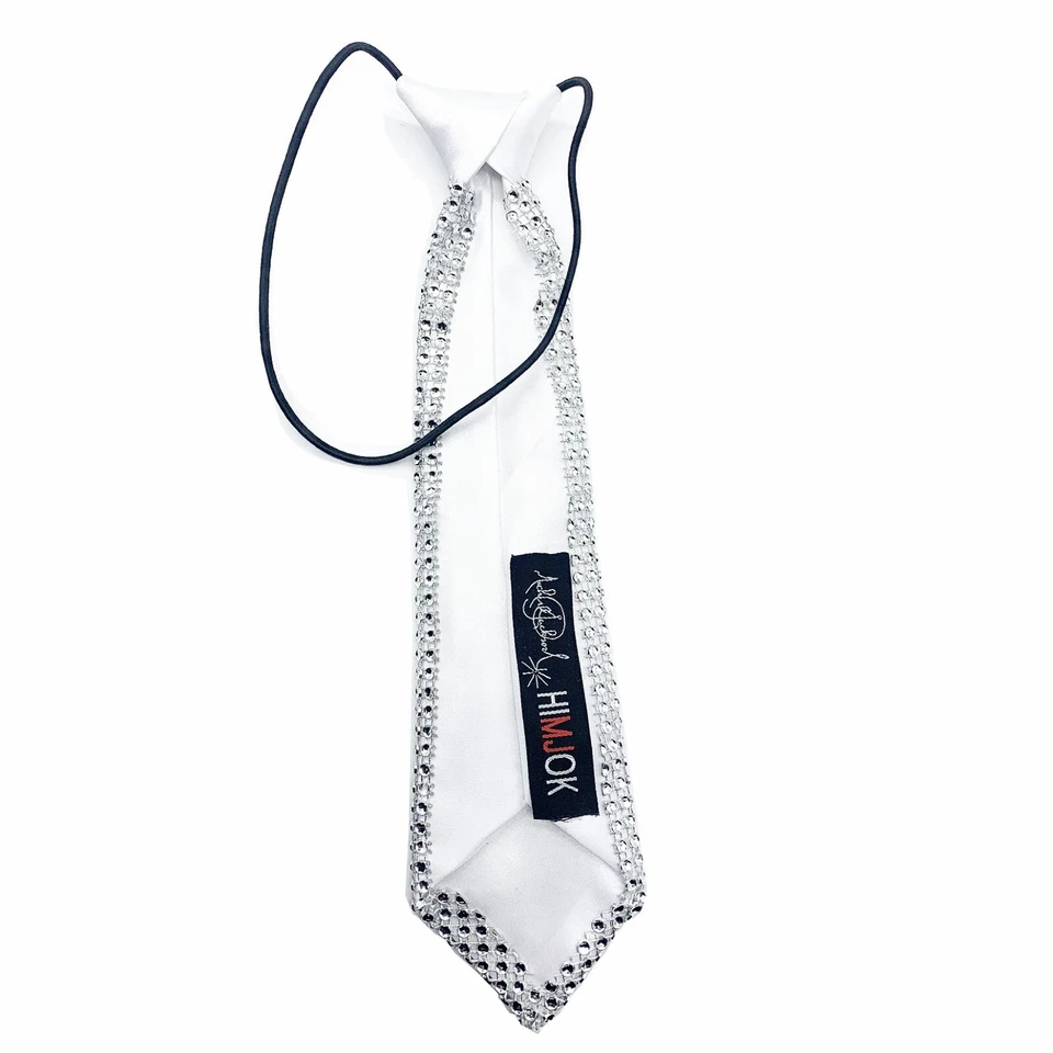 Corbata para niños, corbata corta de fiesta plateada hecha a mano costura 11 pulgadas Foto 4 de 4