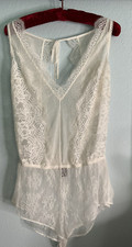 VTG victoria Secret Ivory Lace Romper sheer Bodysuit Sleepwear Womens Size small