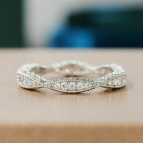 1/5Ct White Round Simulated Diamond Eternity Band Ring Solid 925 Sterling Silver - Picture 2 of 6