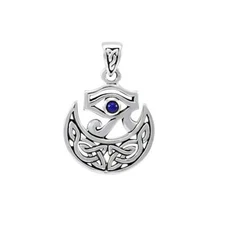 Eye of Horus Celtic Crescent Moon 925 Sterling Silver Pendant Egyptian Jewelry