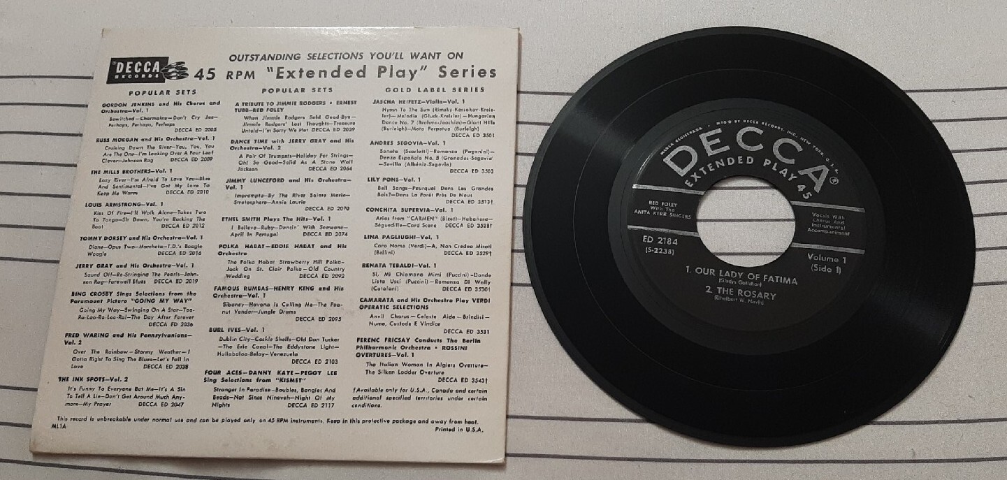 Red Foley 45 EP Lift Up Your Voice Volume 1 Decca ED 2184 with picture sleeve