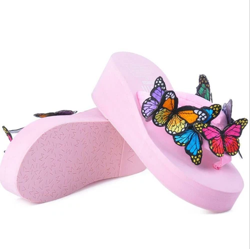 Ladies Butterflies Wedge Flip Flops Thong Sandals Platform Slipper Casual Shoes - Picture 12 of 18