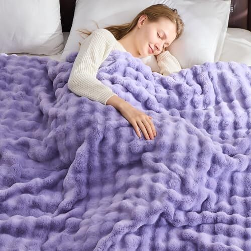 Faux Fur Throw Blanket Bubble Blanket Thick Warm Soft Throw(50"x60") Lavender - Picture 3 of 8