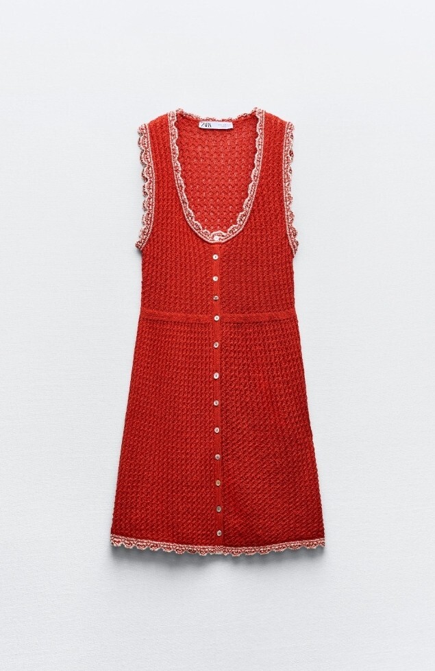 New Zara Pointelle Knit Mini Dress Red NWT 5802/019 Sz M SS24 | eBay