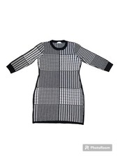 Ladies Calvin Klein Black White Houndstooth Sweater Knit Sheath Dress Sz M