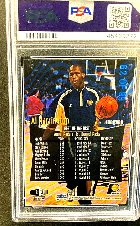 AL HARRINGTON 1998-99 FLAIR SHOWCASE RC LEGACY COLL. FILA 3 #D/99 PSA 8 G85 Foto 2 de 2