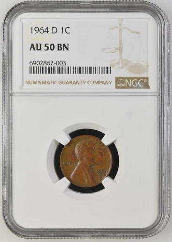 1964 D  Lincoln penny cent NGC GRADED AU 50 BN 6902862-003