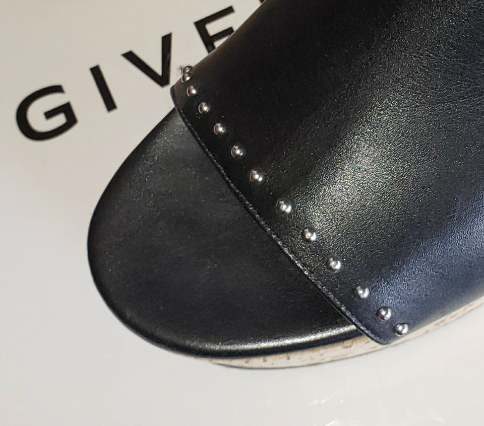 Givenchy Black Eleg Peep Toe Leather Cork Wedge Size 40. Originally $995. Used! - Image 3 of 4