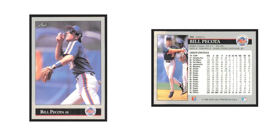 1992 Leaf Bill Pecota Mets #244.0 - Image 3 of 3