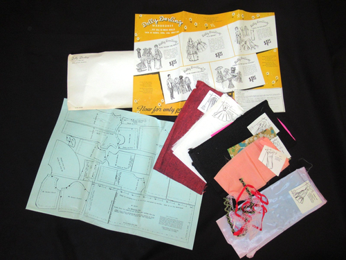 DOLLY DARLING 1960s Barbie 11" Doll Sewing clothing Patterns w/fabrics COLLEGE