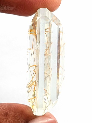 Lab Created 158 Ct Certified Golden Rutilated Quartz Emerald Shape Gemstone EKT - Picture 7 of 7