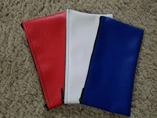3 Pack New ( 1 Red 1 White 1 Blue ) Zippered Vinyl Like Bank Deposit Money Bags