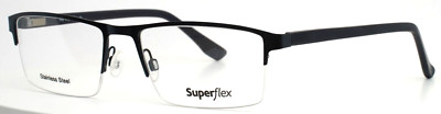 SUPERFLEX SF-512 C1 Navy Mens Rectangle Half Rim Eyeglasses 56-18-145 B:34