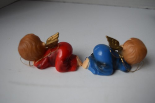 1950s Angel Cutees Set of 2 Sleeping Babies Christmas Ornaments British Hong Kon - Picture 2 of 5