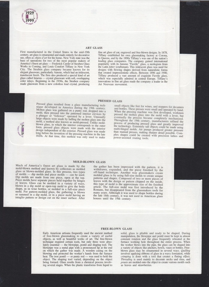 1999 American Glass Sc 3325-3328 FDCs set 4 Fleetwood cachets art glass design - Image 3 of 3