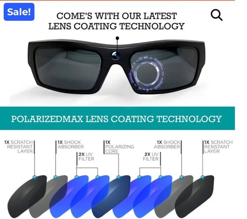 GOVISION SOL HD VIDEO RECORDING SUNGLASSES WITH BLUETOOTH SPEAKER ROSE GOLD - Picture 3 of 5