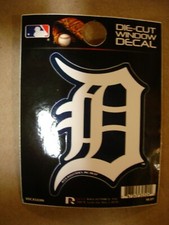 Detroit Tigers Die Cut Decal White w/ Blue Trim 1.5in x 2.5in Olde English D
