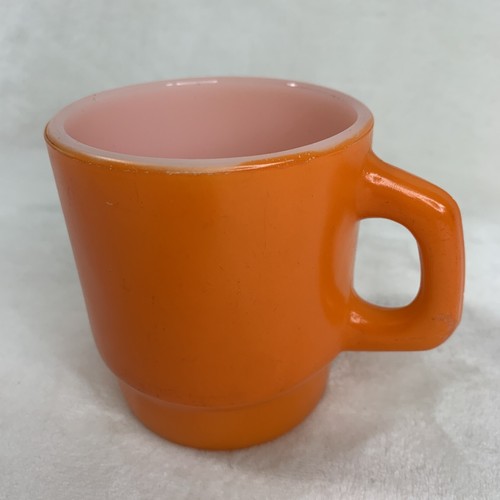 1 Anchor Hocking Fire King Bright Orange Stackable Stacking Milk Glass Mug Cup - Picture 2 of 12