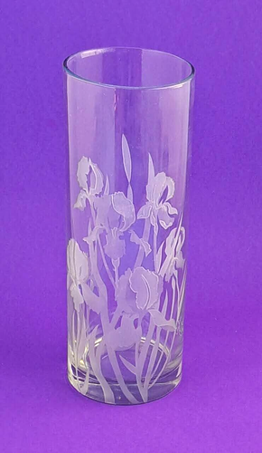 MIREAU STUDIO PERRY COYLE KRISTALL GEÄTZTE BART IRIS FLORAL KUNST GLAS VASE