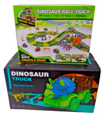 BUNDLE 169 PCS Dinosaur Flexible Tracks Cars Dinosaur Truck Transport