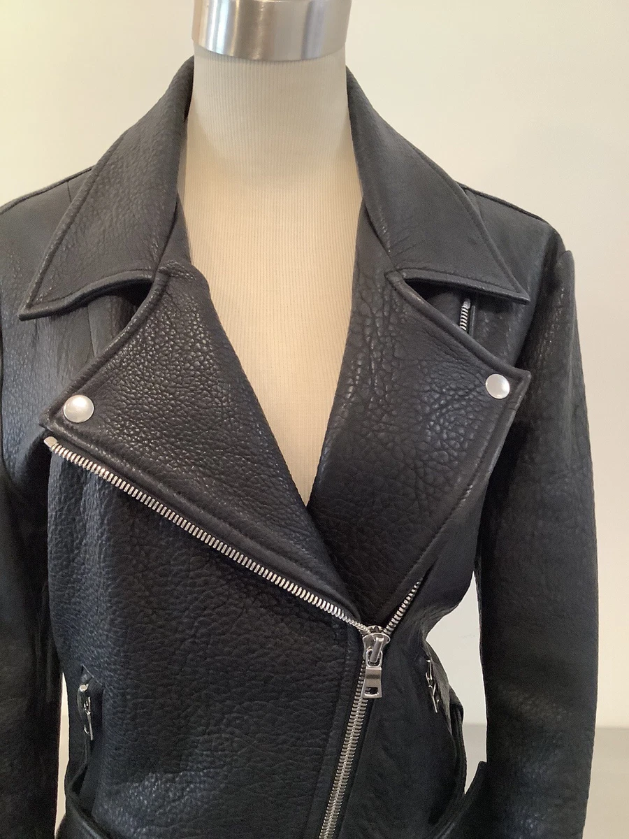 Reformation Black hearty weight Pebbled Leather Moto Jacket Size