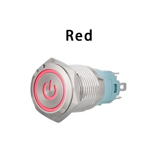 Metal On/Off Illuminated Power Switch Push Button Red LED Light 12V 16mm Round