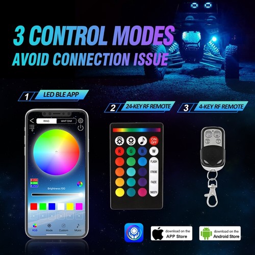 4 Pod RGB LED Rock Lights Underglow & bluetooth APP Control For Jeep Wrangler JK - Bild 4 von 12