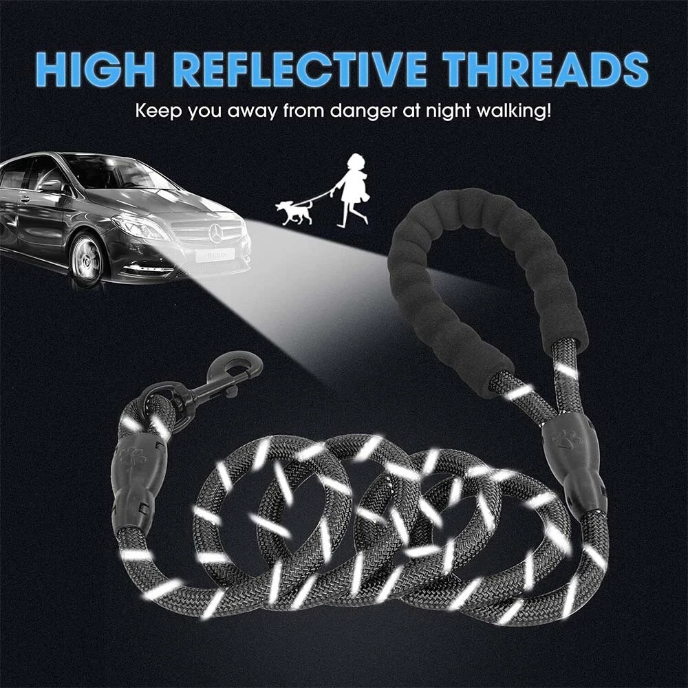 10FT Large Pet Rope Dog Leash Heavy Duty Reflective Nylon Leads w/ Comfy Handle