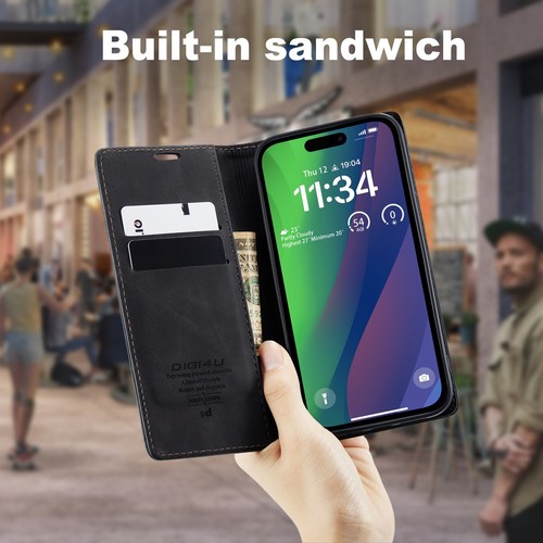 Funda tipo billetera abatible de cuero Digi4u con soporte para iPhone 15 Plus 15 Pro Max - Imagen 3 de 12